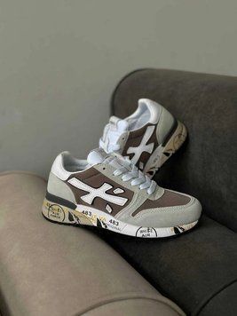 Бежево-сіро-білі чоловічі кросівки Premiata Mick Beige Grey White стильні легкі повсякденні модні трендові демісезонні кроси B00834L фото